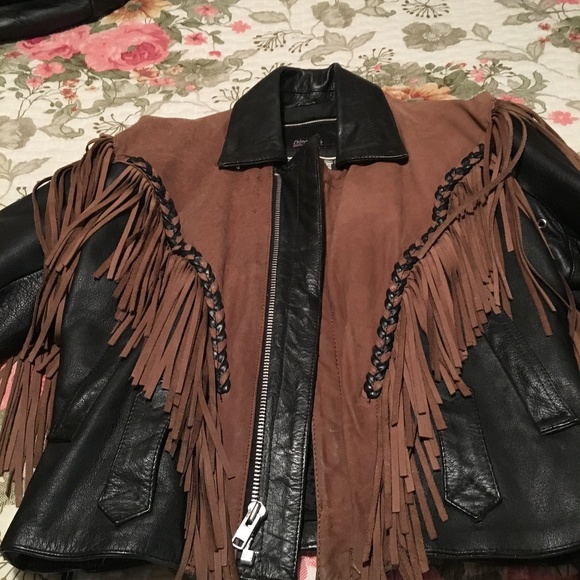 VINTAGE Fringed Heavy Leather Coat, Medium - Picture 2 of 8